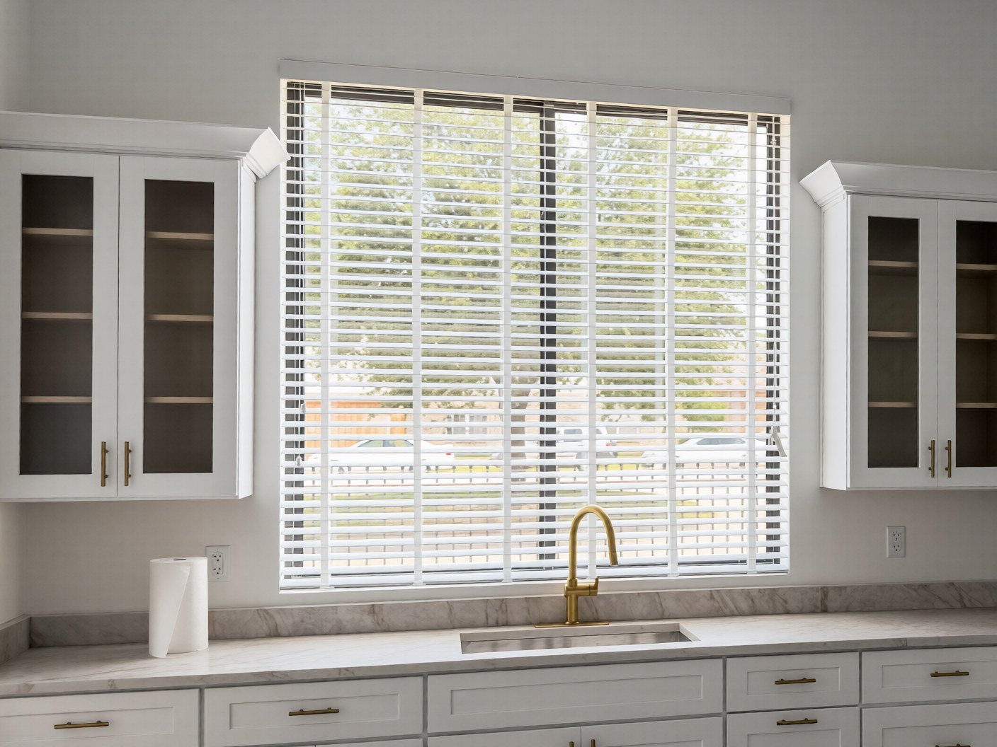 Custom wood blinds installed in a Grand Prairie home
